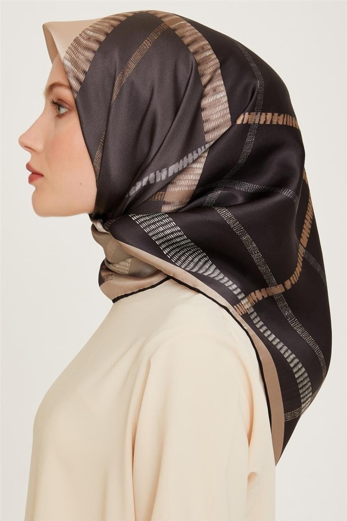 %100 Twill Ipek Desenli Eşarp | 9206d-83