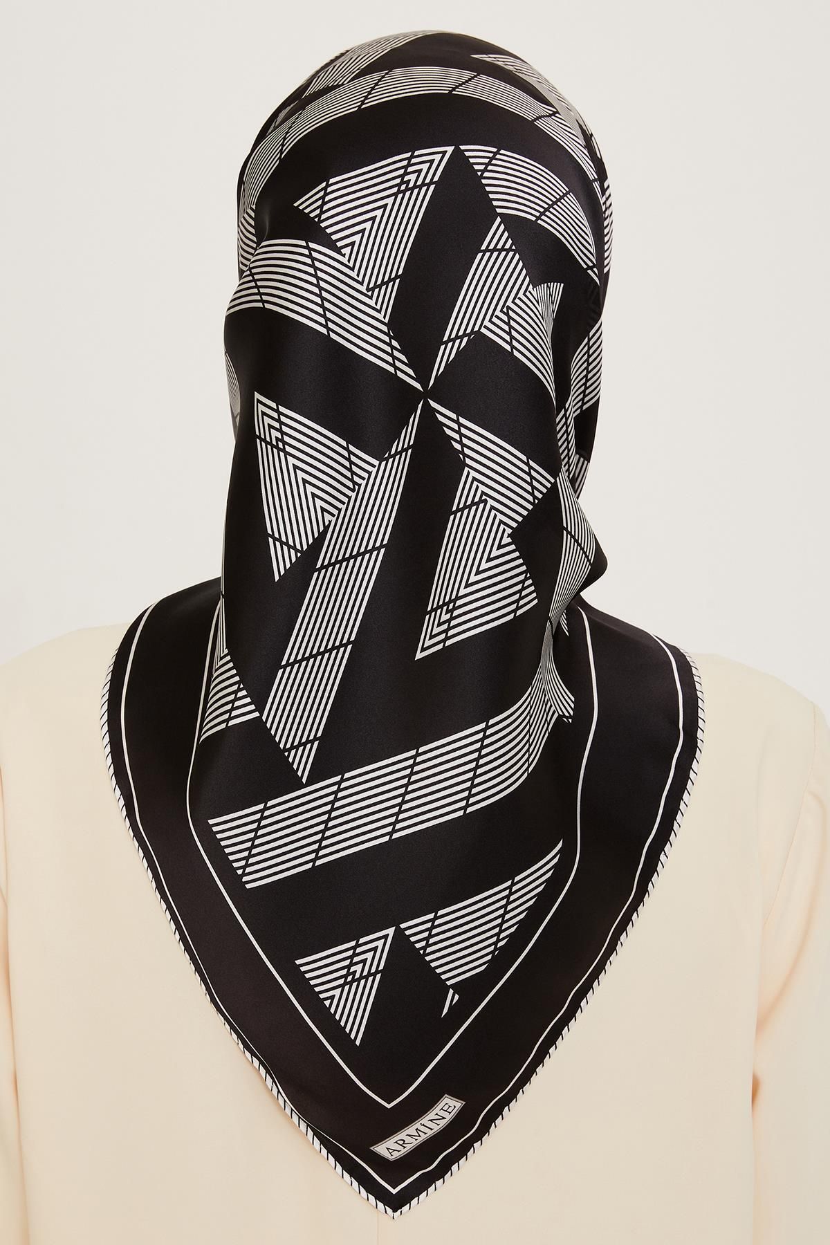 %100 Twill Ipek Desenli Eşarp 9255D03-80