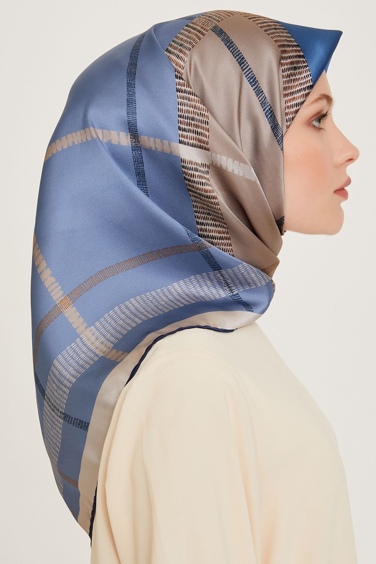 %100 Twill Ipek Desenli Eşarp | 9206d-6