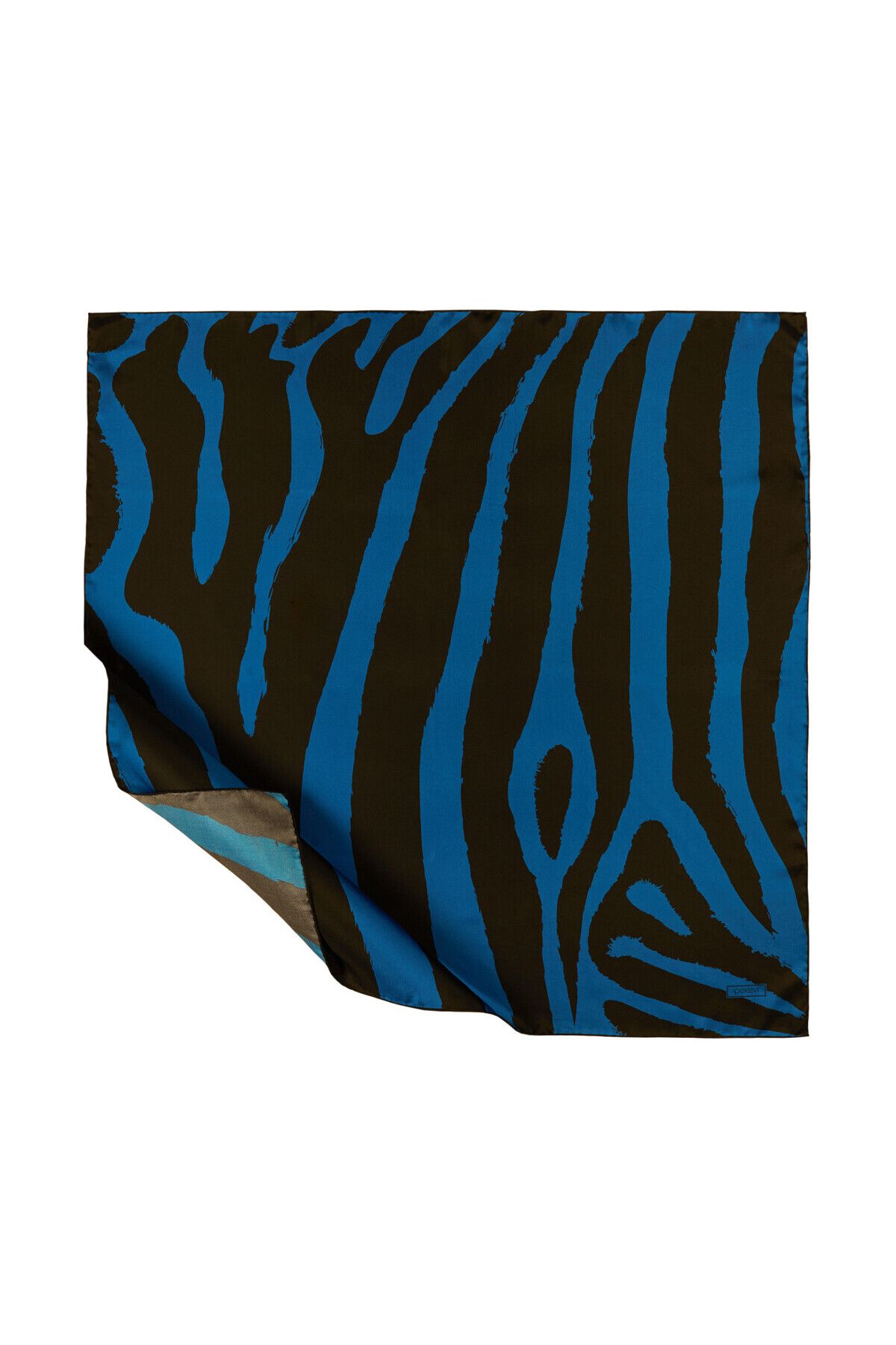 Saks Mavi Makro Zebra Desenli Tivil İpek Eşarp image