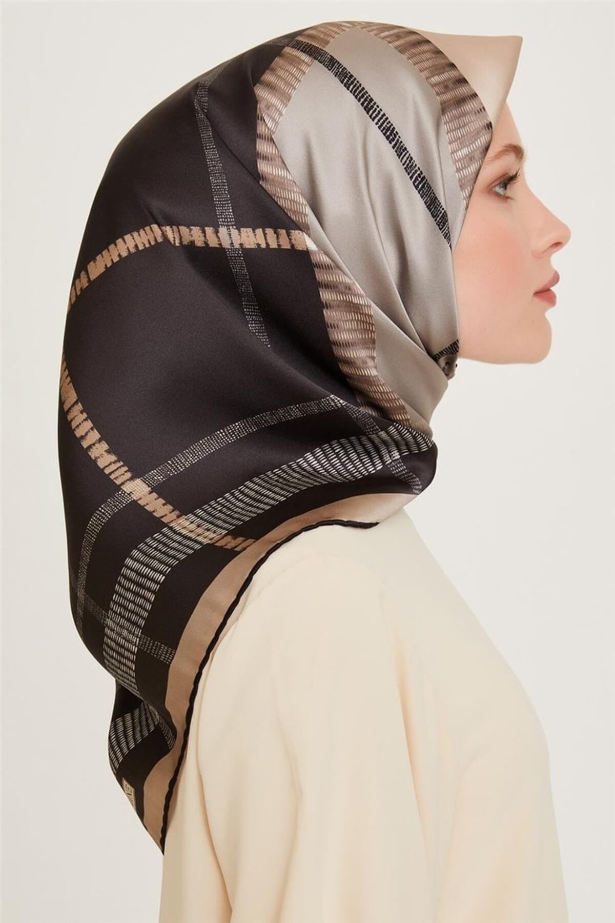 %100 Twill Ipek Desenli Eşarp | 9206d-83