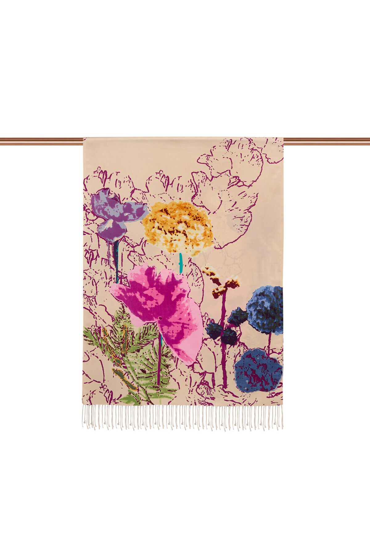 Puslu Pembe Desenli Ipek Şal 2607