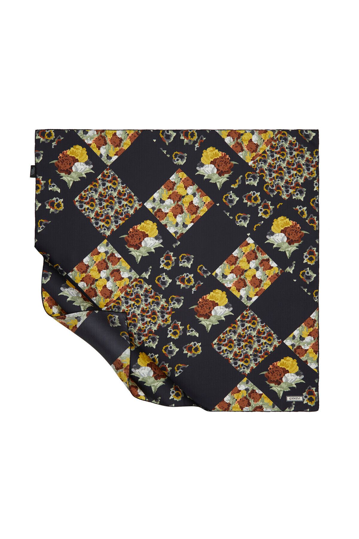 Siyah Gold Flower Tivil İpek Eşarp image