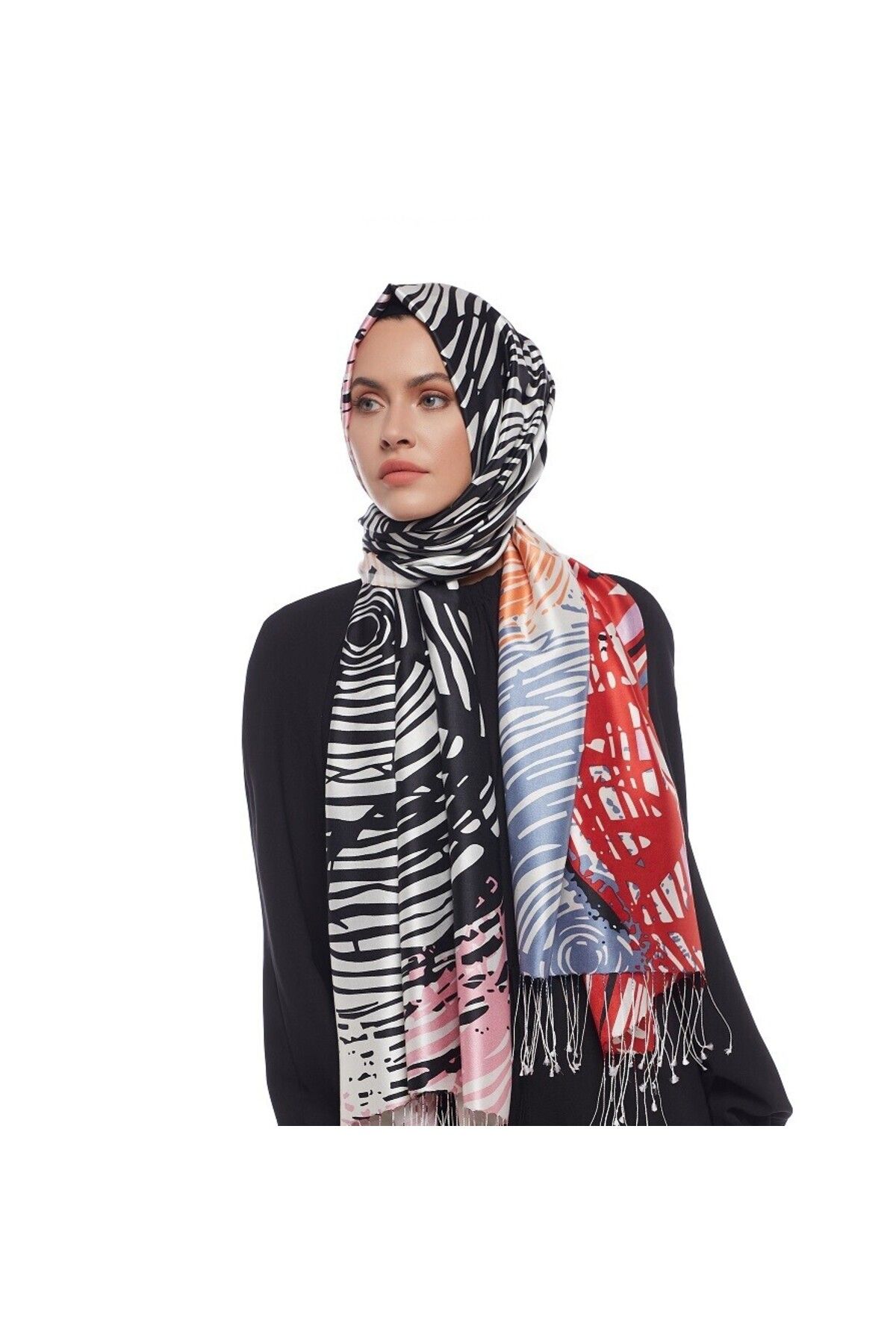 Renkli Zebra Desenli Ipek Şal Model 01