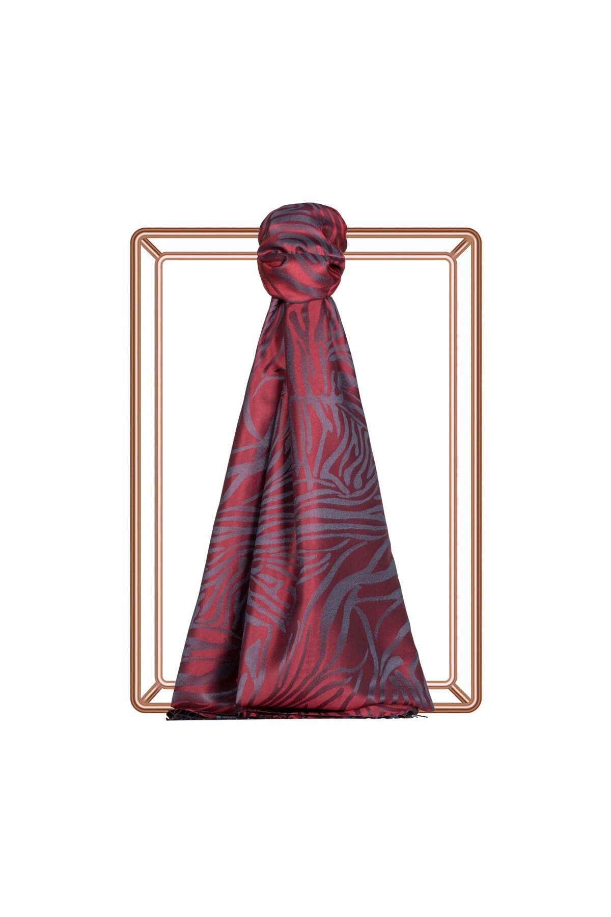 Burgundy Zebra Jakar Desenli Ipek Şal