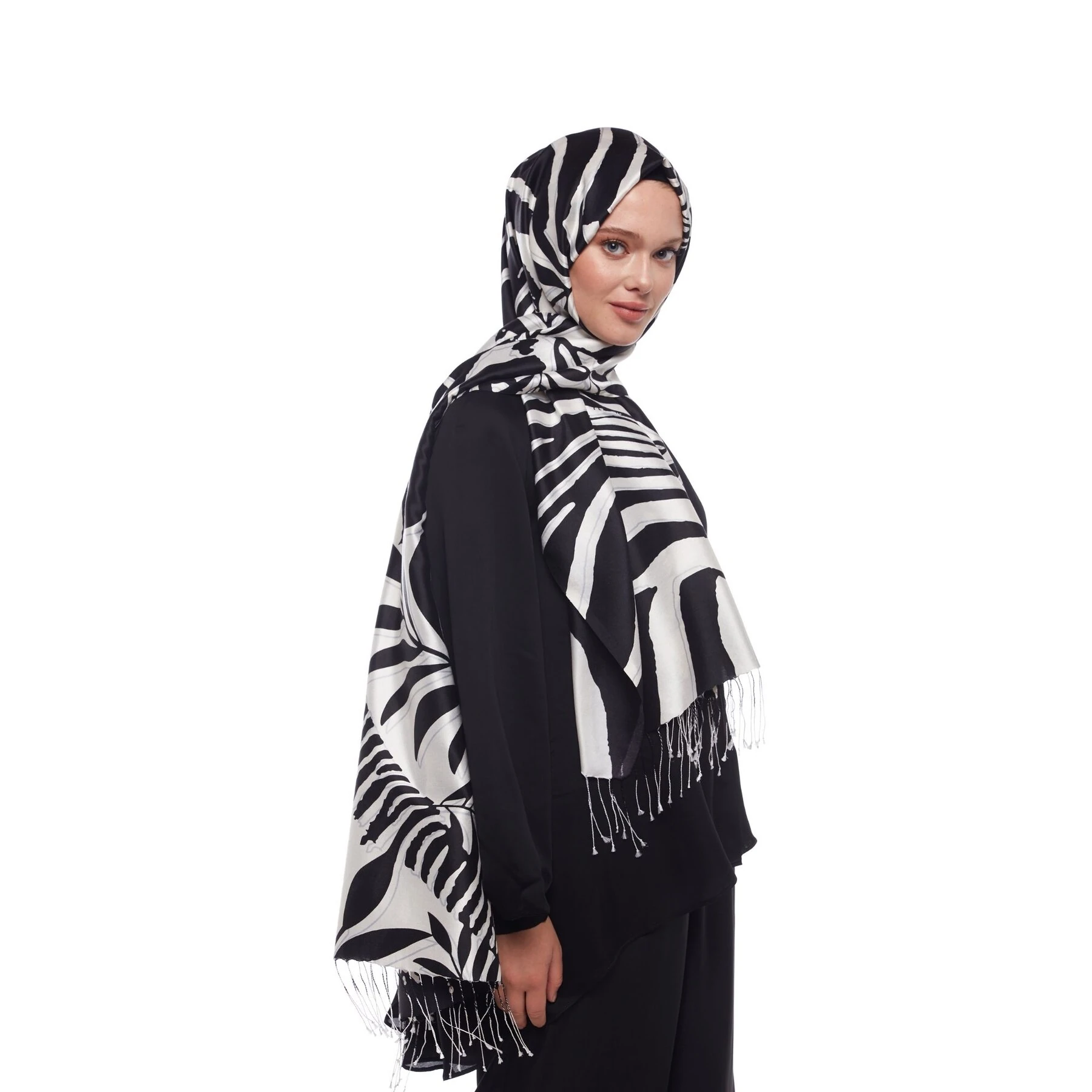 Palmiye Desenli İpek Şal