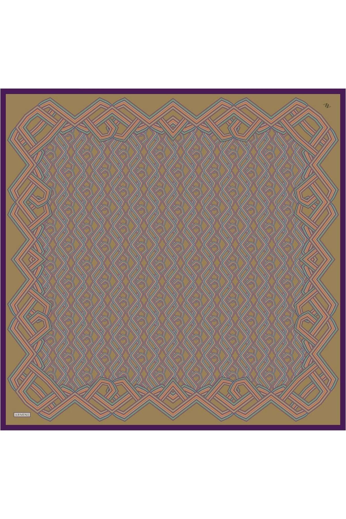 %100 Twill Ipek Desenli Eşarp | 9213d-02