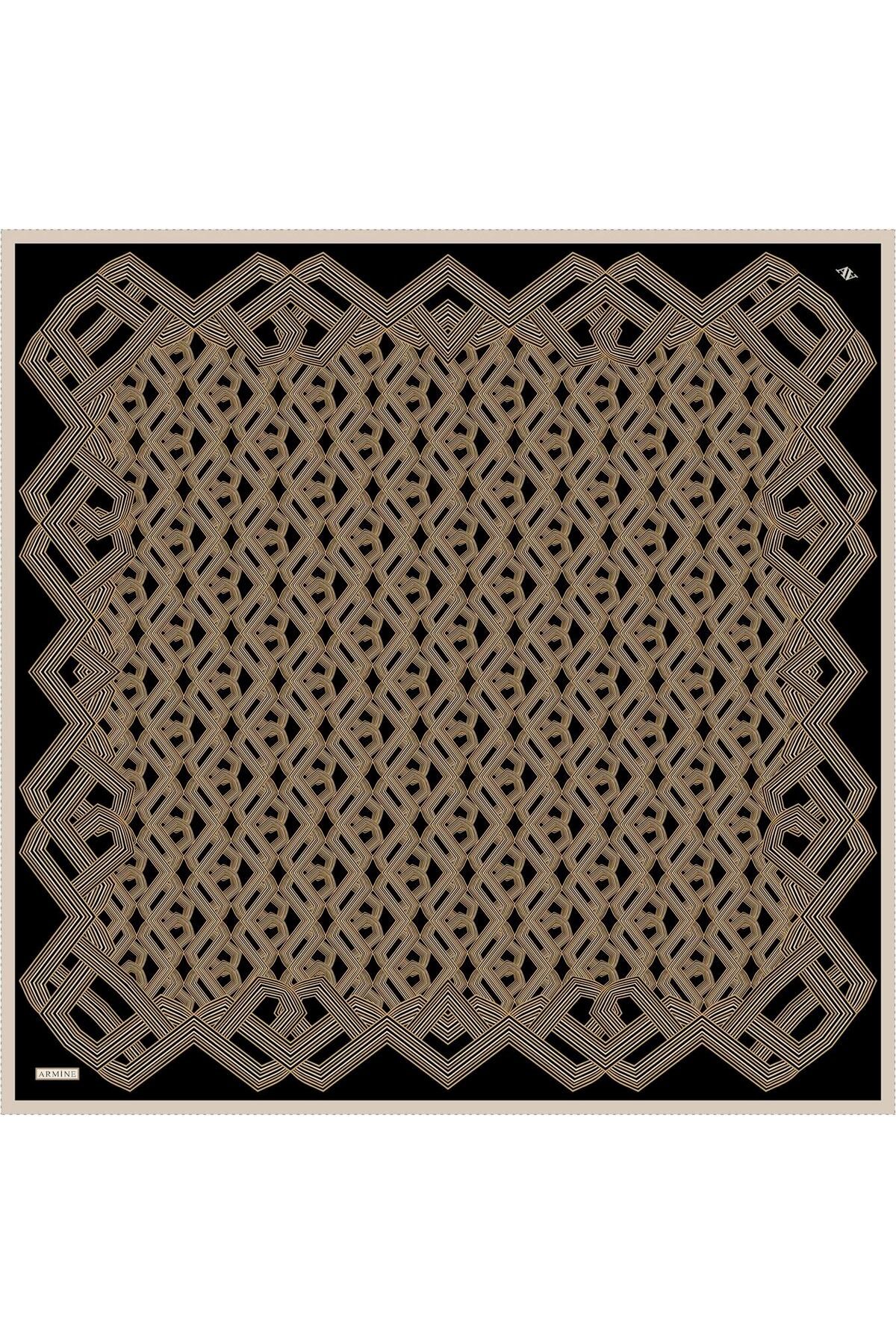 %100 Twill Ipek Desenli Eşarp | 9213d-02