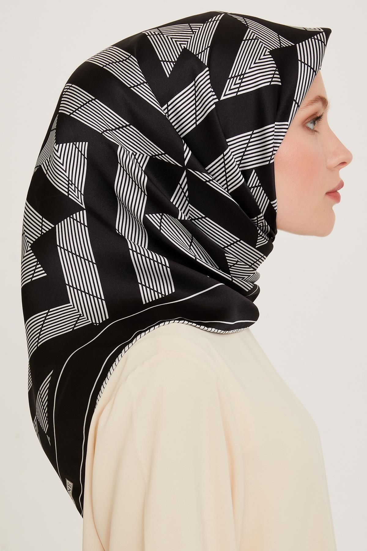 %100 Twill Ipek Desenli Eşarp 9255D03-80