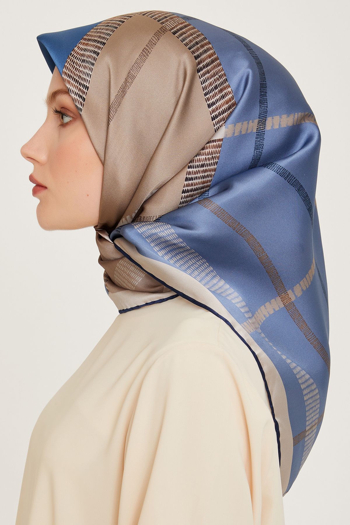 %100 Twill Ipek Desenli Eşarp | 9206d-6