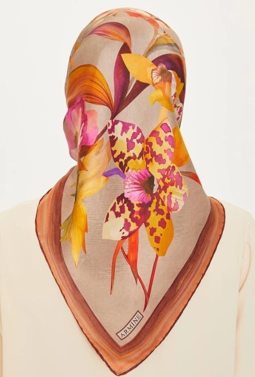 %100 Twill Ipek Desenli Eşarp | 9215d-81