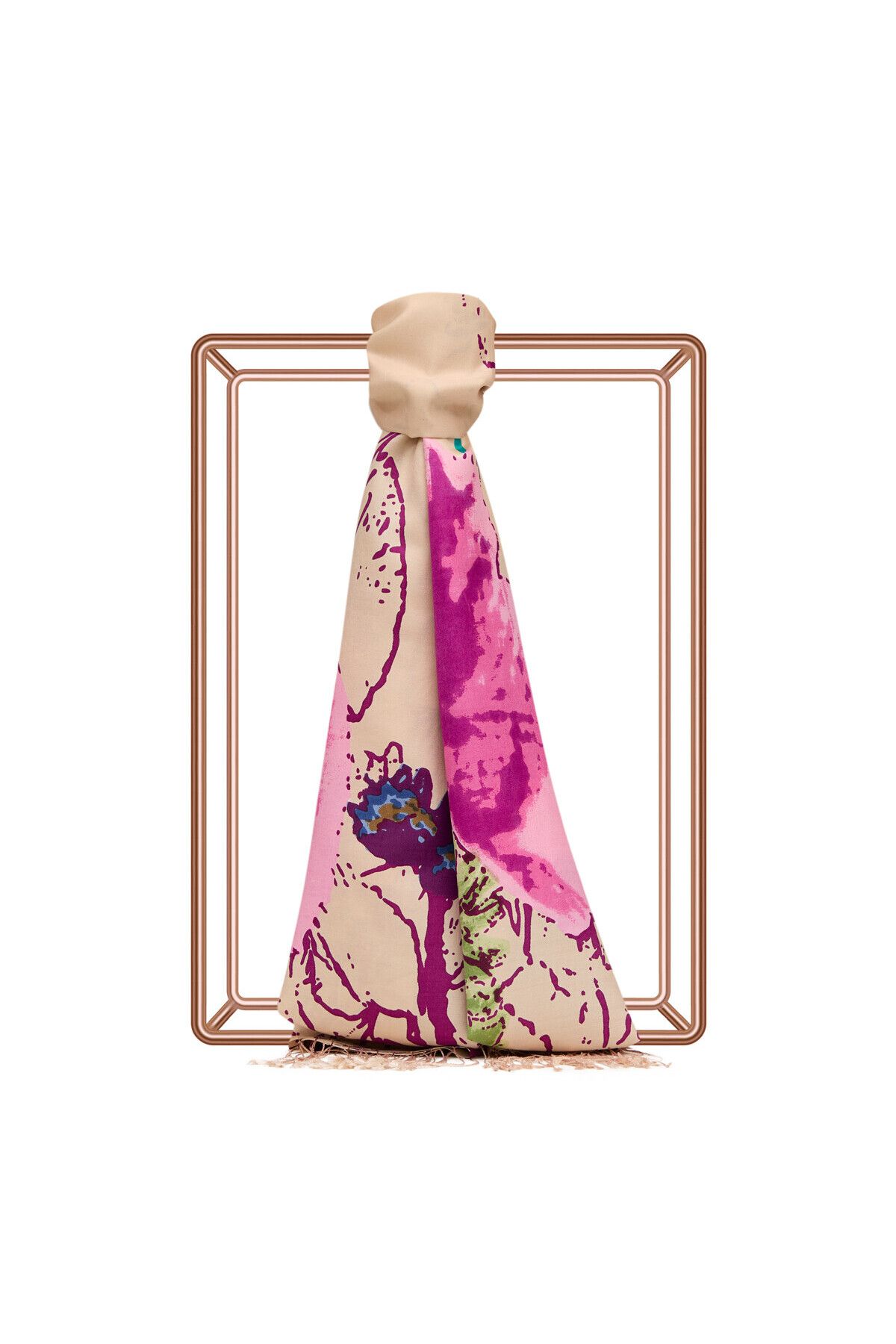 Puslu Pembe Desenli Ipek Şal 2607 image