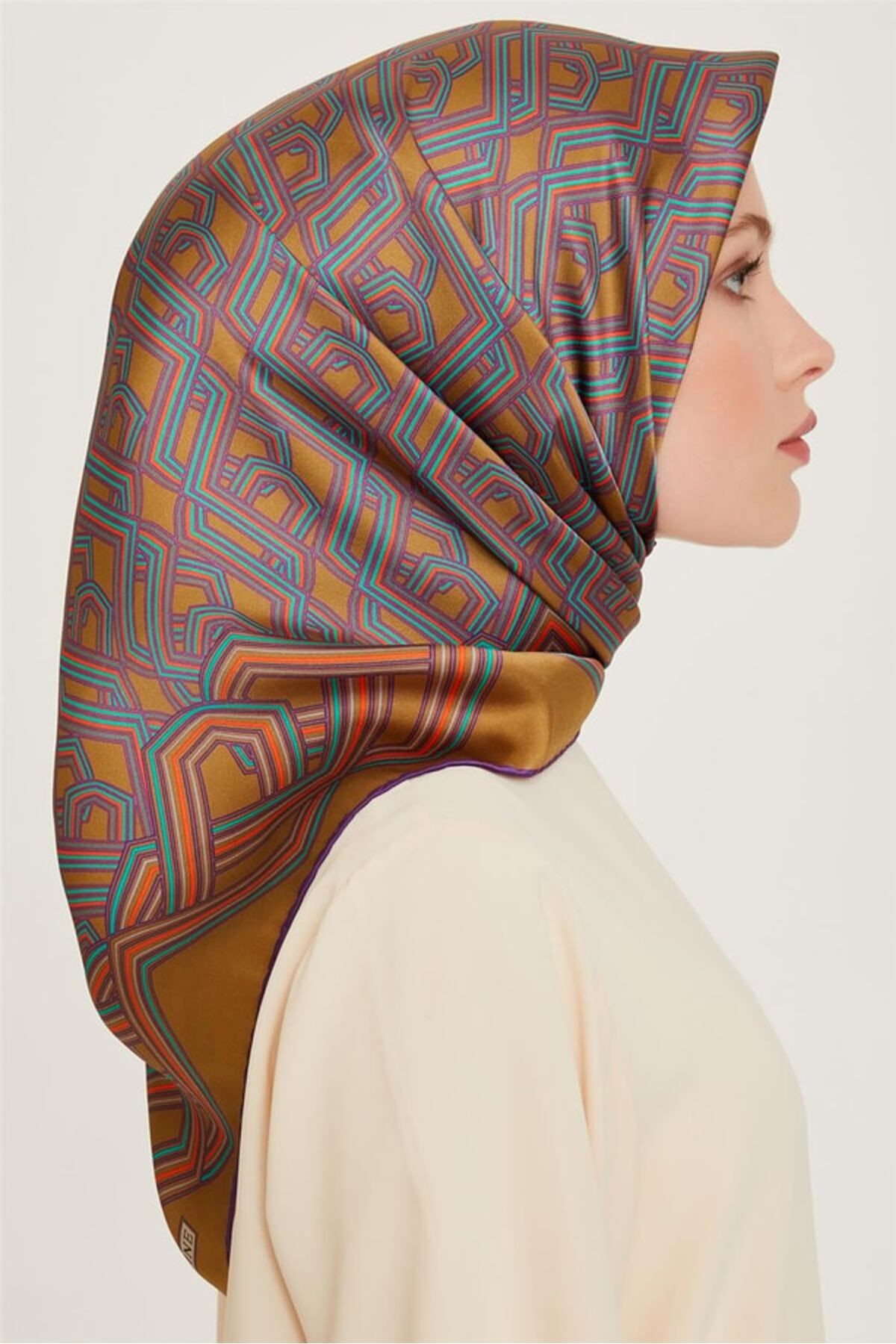 %100 Twill Ipek Desenli Eşarp | 9213d-02