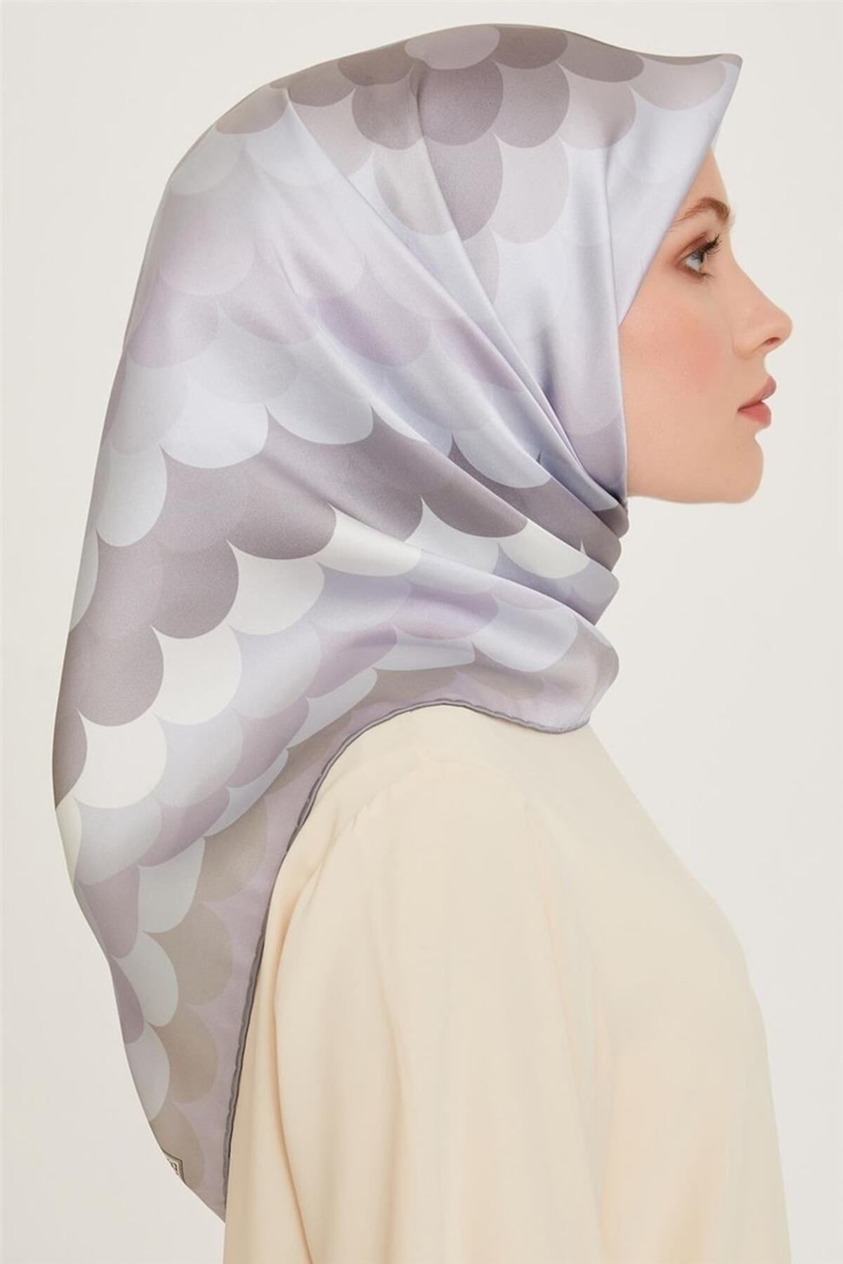 %100 Twill Ipek Desenli Eşarp | 9212dt-57
