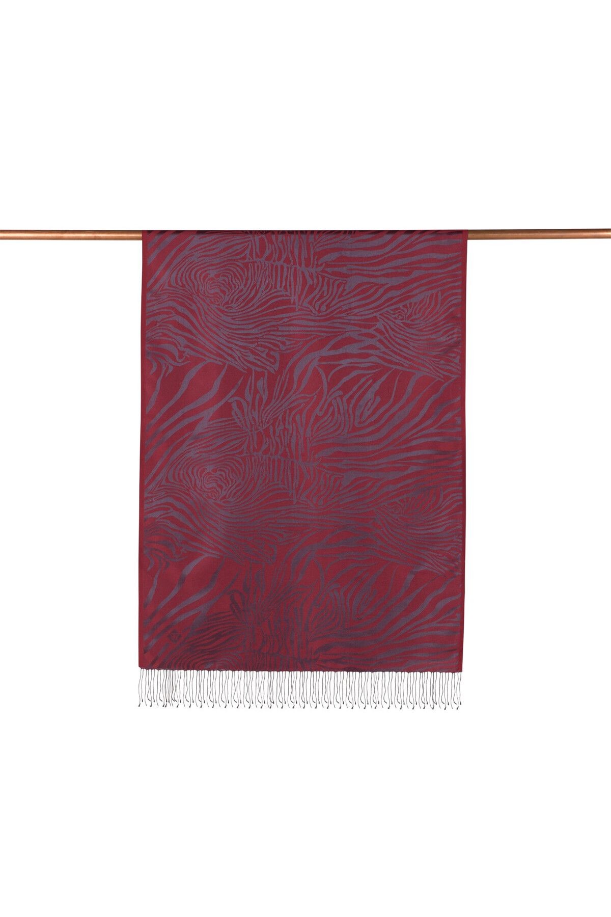 Burgundy Zebra Jakar Desenli Ipek Şal