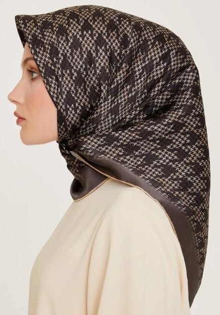 %100 Twill Ipek Desenli Eşarp | 9239d-35