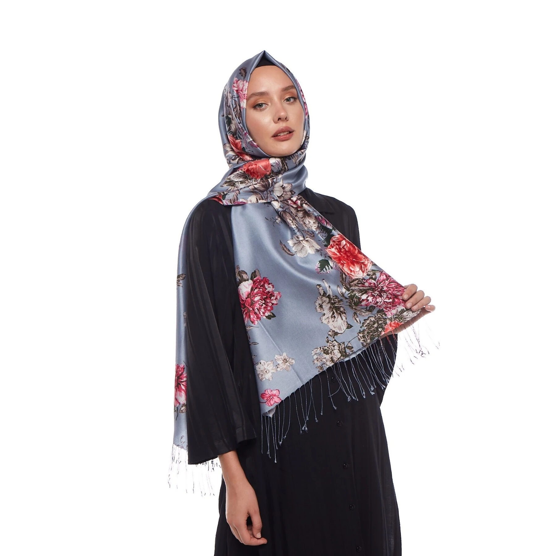 Şakayık Bahçesi Desenli İpek Şal