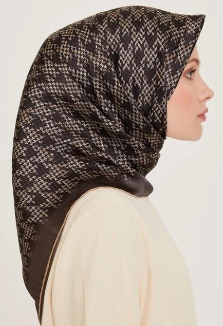 %100 Twill Ipek Desenli Eşarp | 9239d-35