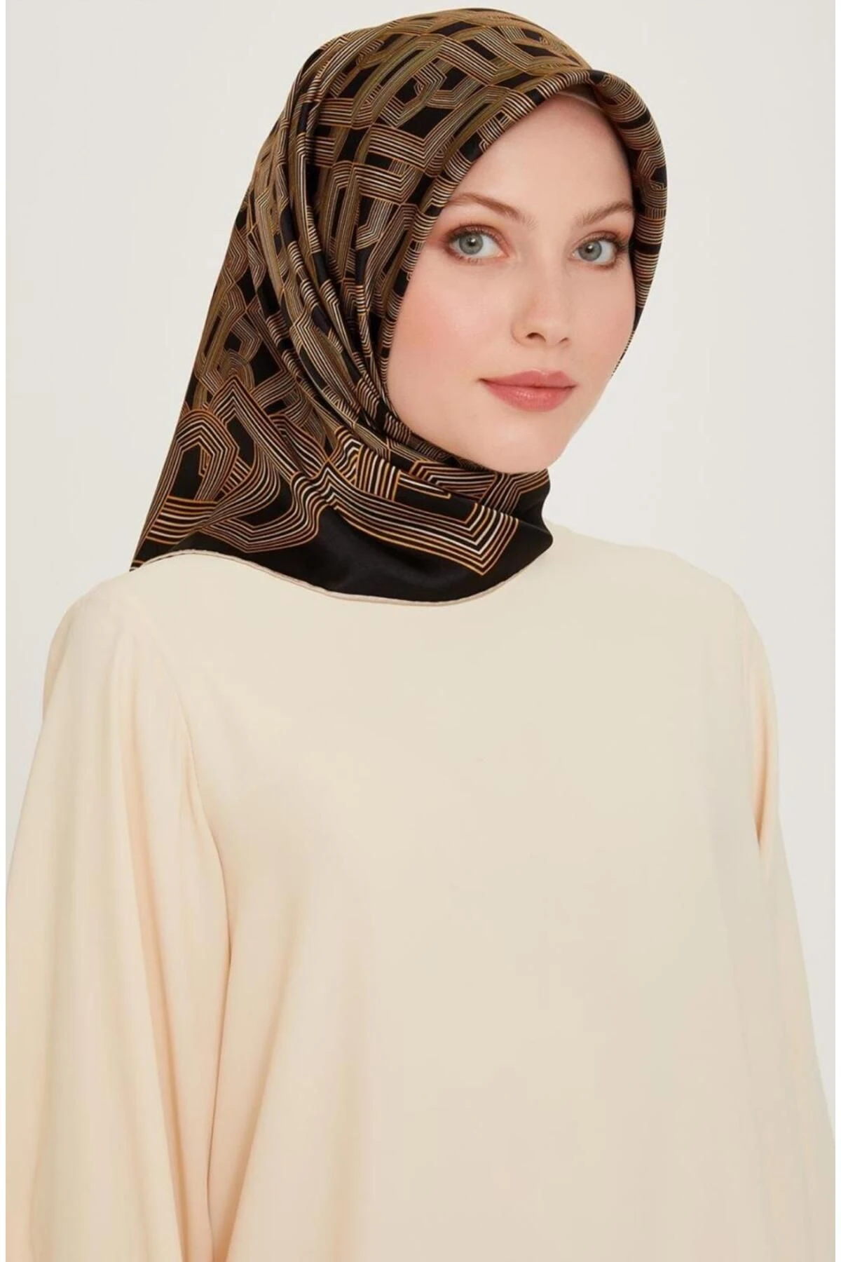 %100 Twill Ipek Desenli Eşarp | 9213d-02 - 02 image