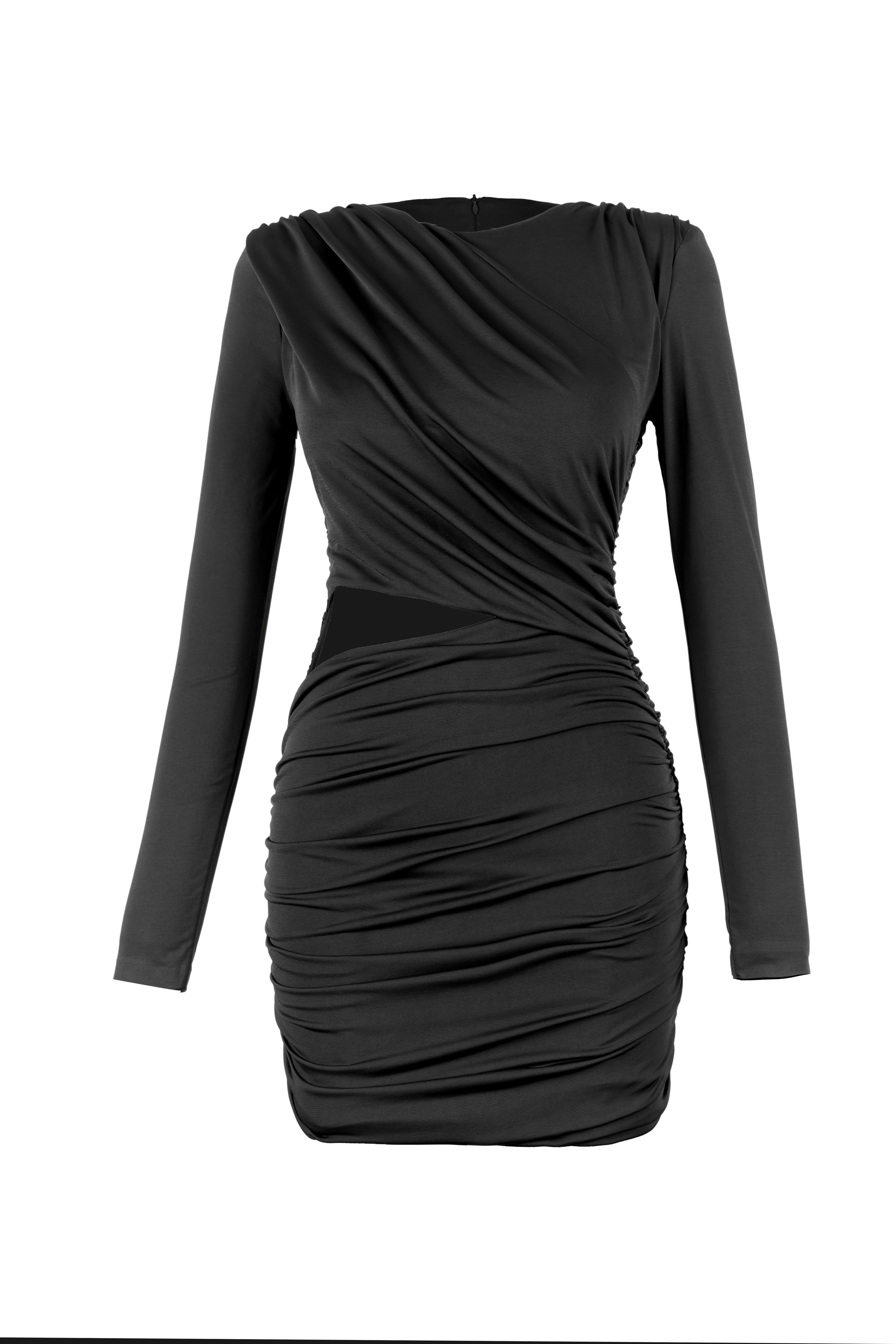 Eleni Siyah Drape Elbise main variant image