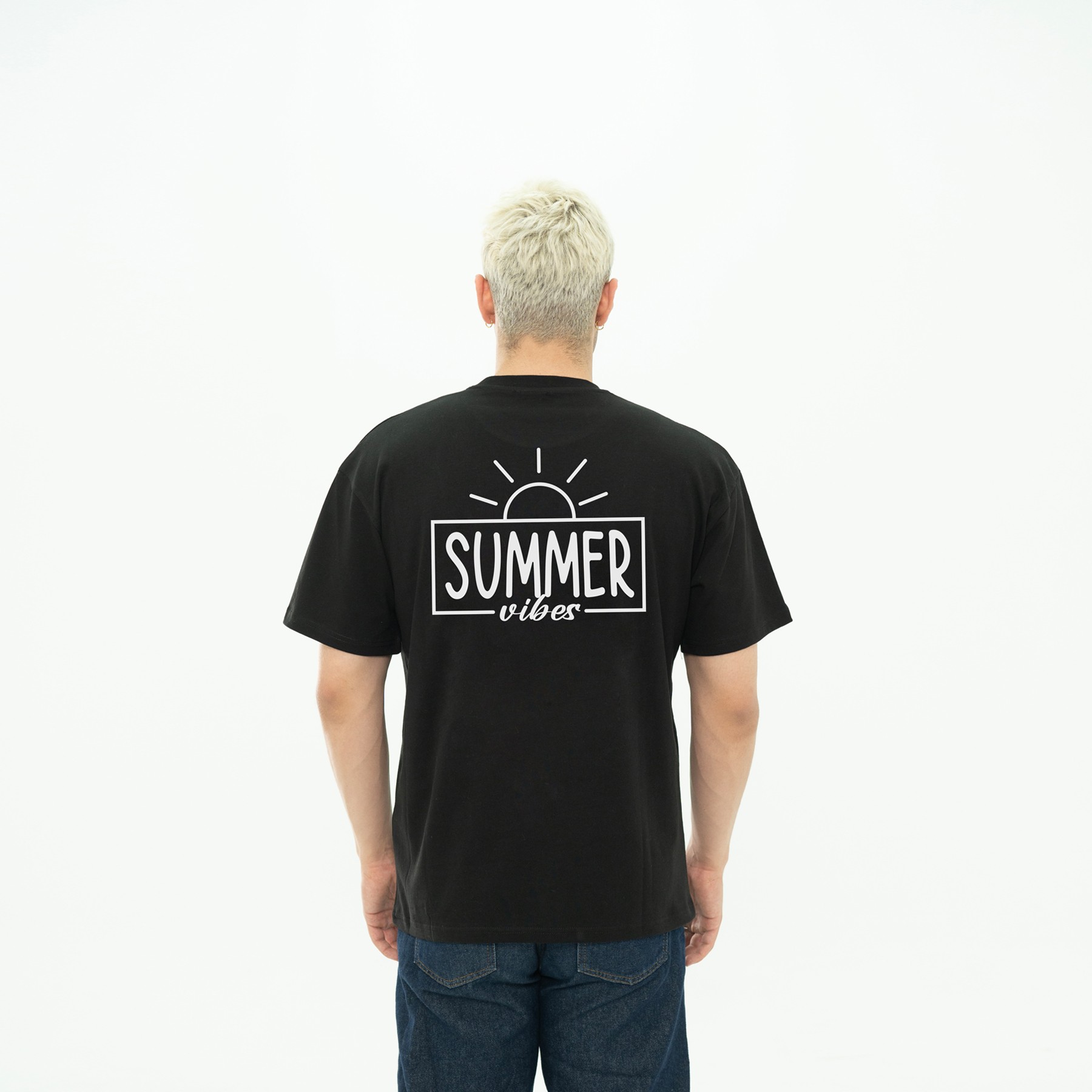 Summer Vibes Baskılı Kısa Kollu Pamuklu Bisiklet Yaka Unisex Tişört