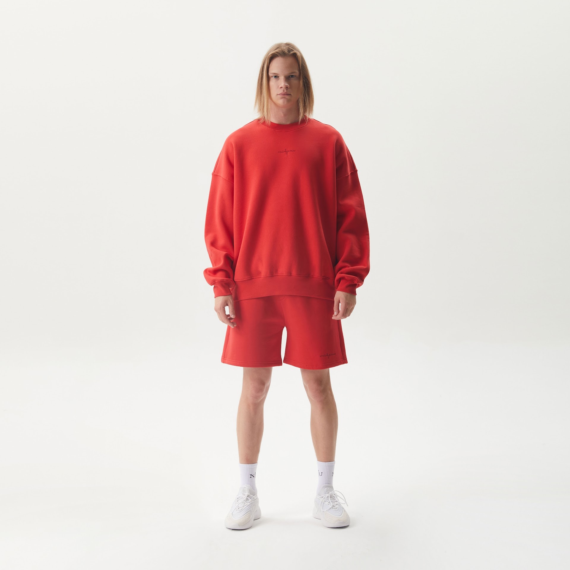 Bisiklet Yaka No1You Nakışlı Uzun Kollu %100 Pamuk Oversize Unisex Sweatshirt - Kırmızı