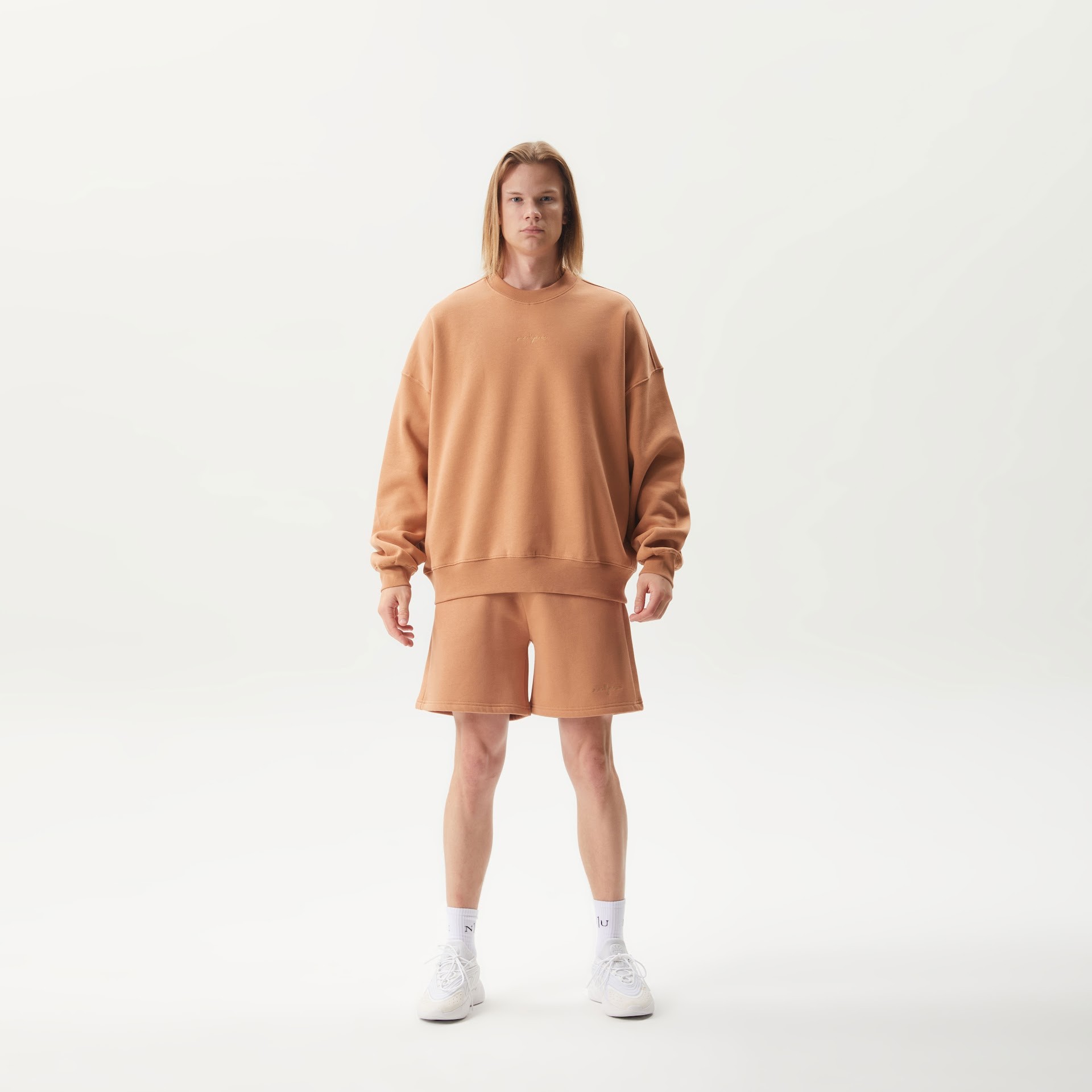 Bisiklet Yaka No1You Nakışlı Uzun Kollu %100 Pamuk Oversize Unisex Sweatshirt - Kahve