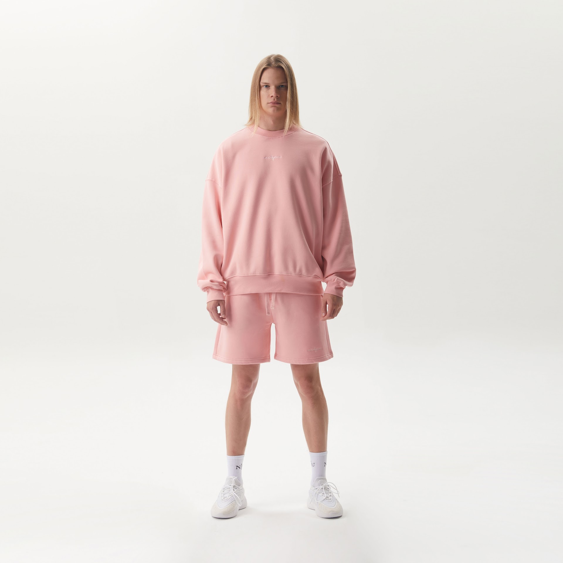 Bisiklet Yaka No1You Nakışlı Uzun Kollu %100 Pamuk Oversize Unisex Sweatshirt - Pembe