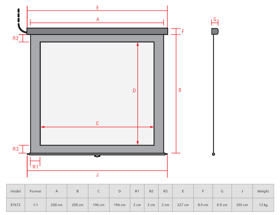 Reflecta CrystalLine Motor 200x200 cm 1:1 Perde