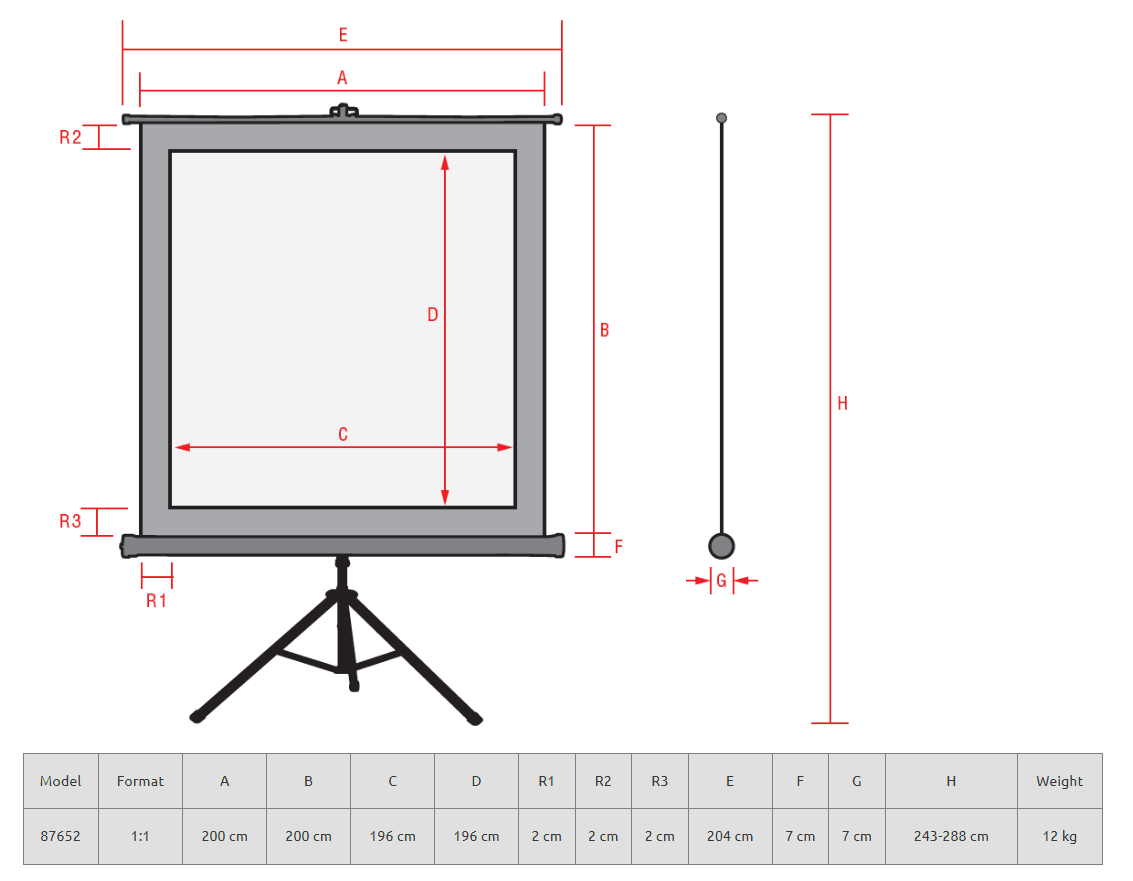 Reflecta CrystalLine Tripod Perde 200x200 cm