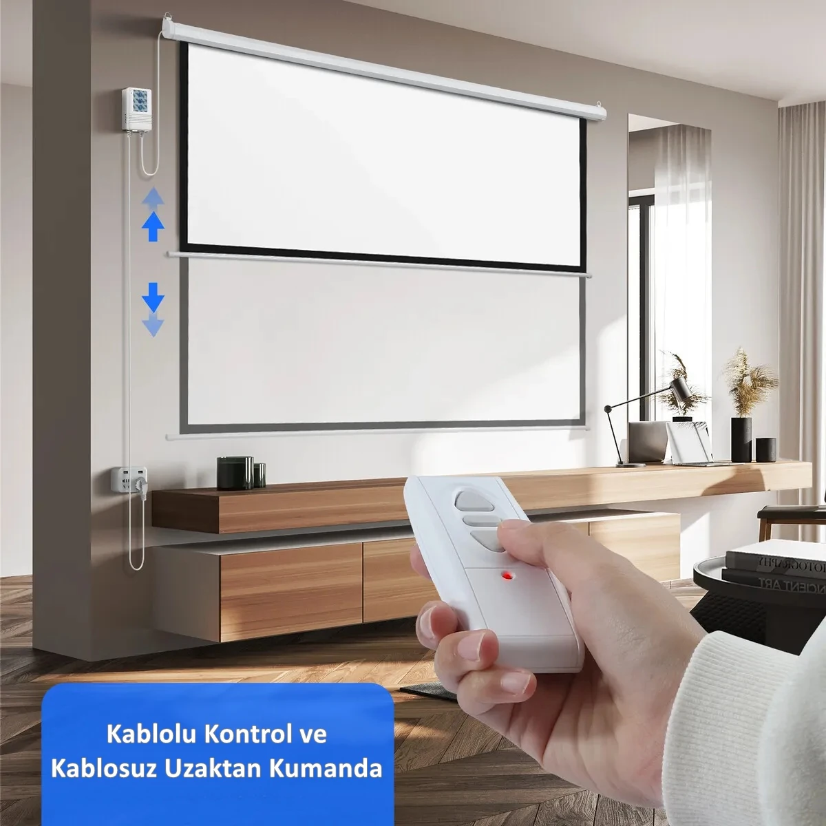 Pro Screen 200 Proscreen 240x200 Motorlu Kumandalı Duvar Butonlu Projeksiyon Perdesi