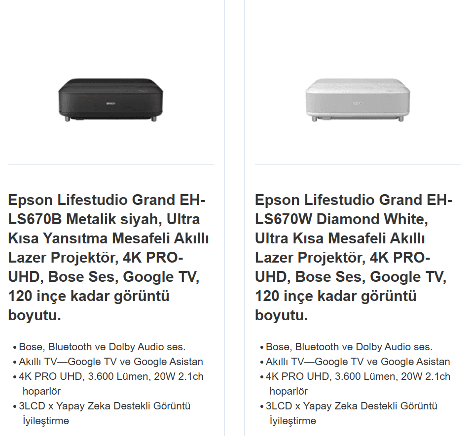 Epson Lifestuido Grand serisi LS670B - LS670W