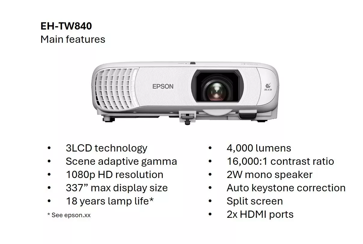 EPSON TW840 4000 Lümen Full HD Projeksiyon