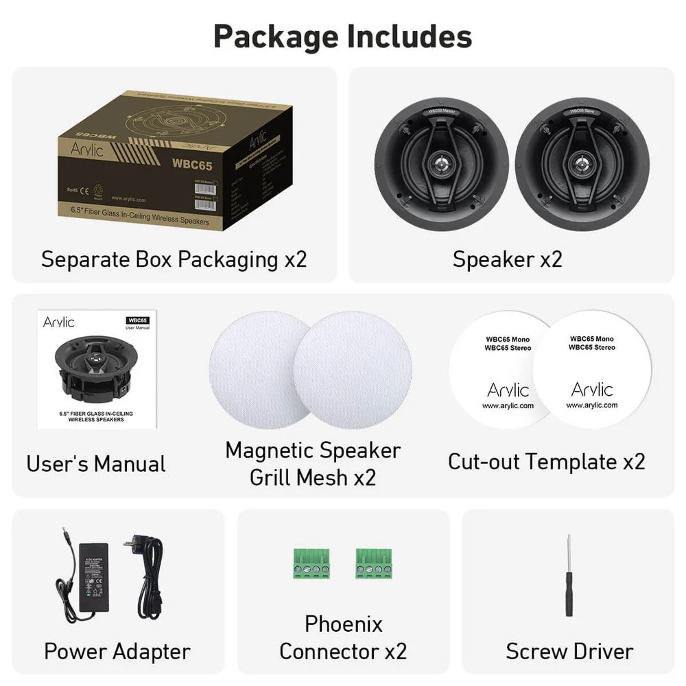 Arylic WBC65 6.5" Kablosuz Multiroom Tavan Hoparlörleri (Set)