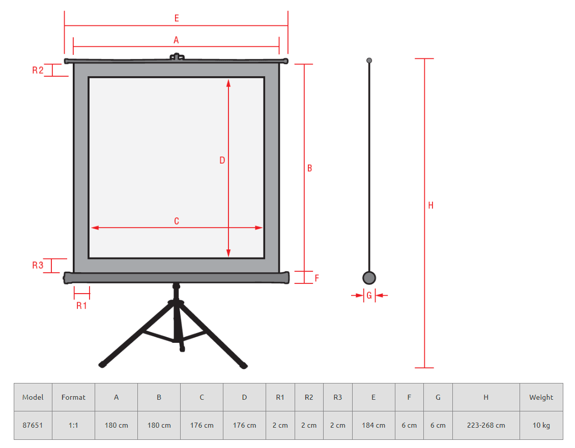 Reflecta CrystalLine Tripod Perde 180x180 cm