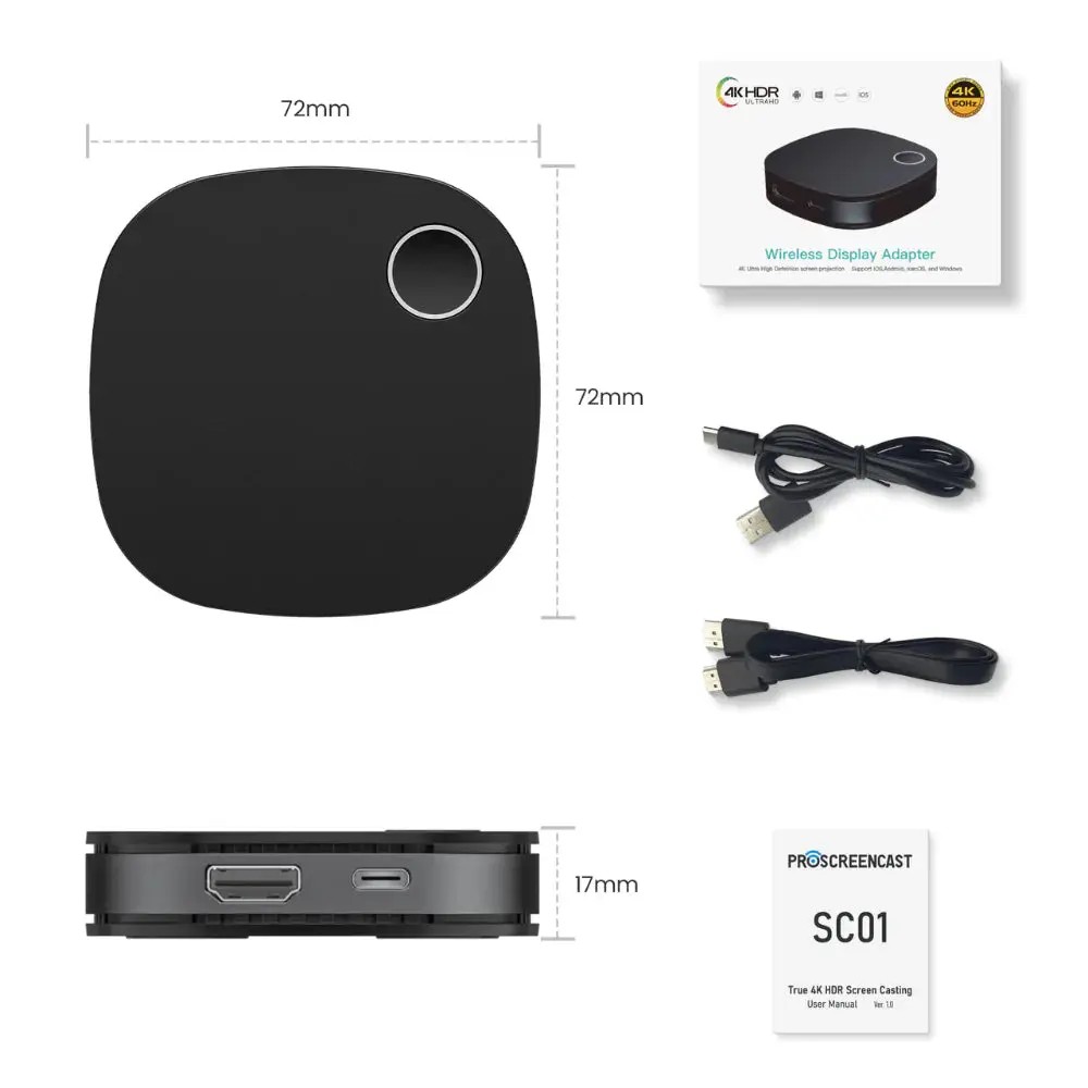 Proscreen SC01 Kablosuz Görüntü Aktarıcı (Uygulamasız iOS/macOS/Android/Windows)