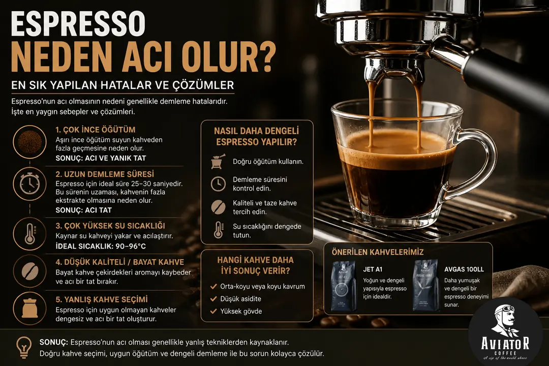 espresso kahve demleme hataları acı espresso nedeni kahve makinesi espresso hazırlama