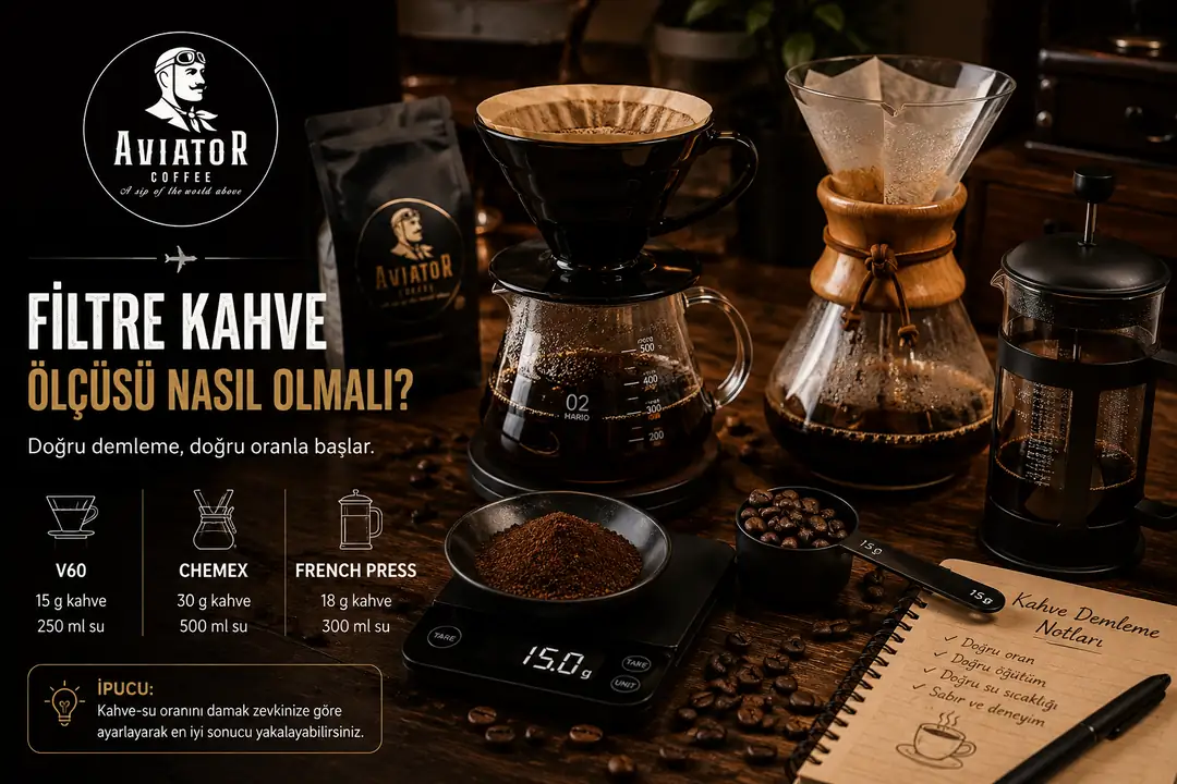 Filtre kahve demleme ekipmanları ve kahve ölçüsü hazırlığı