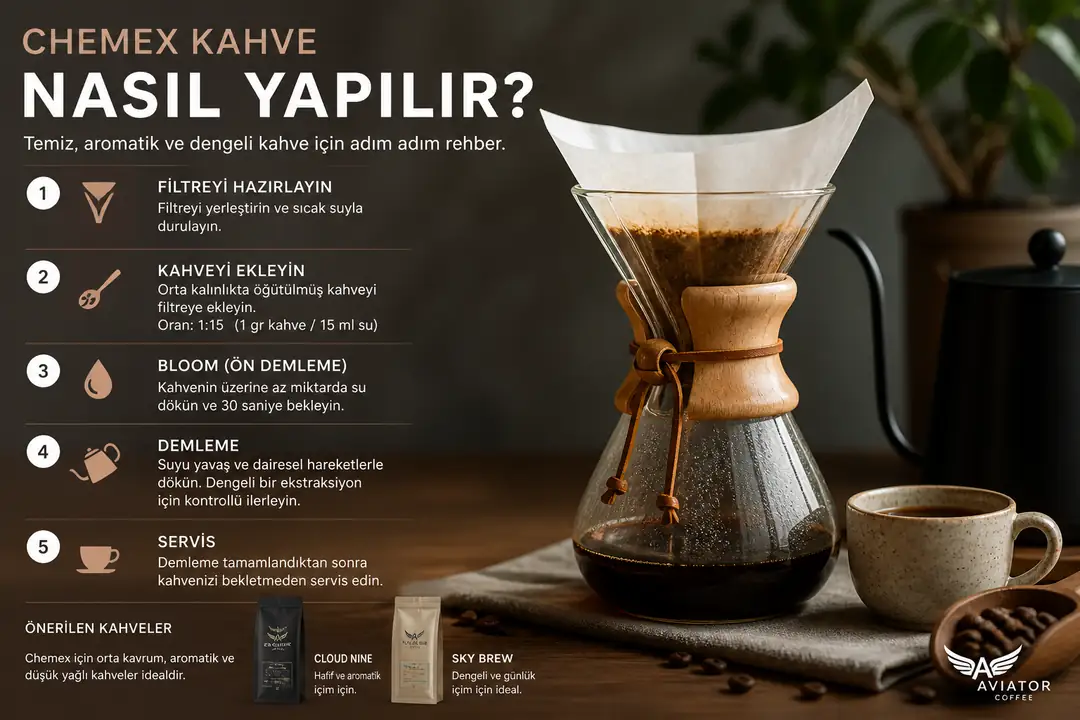 chemex kahve demleme yöntemi filtre kahve hazırlama evde kahve yapımı