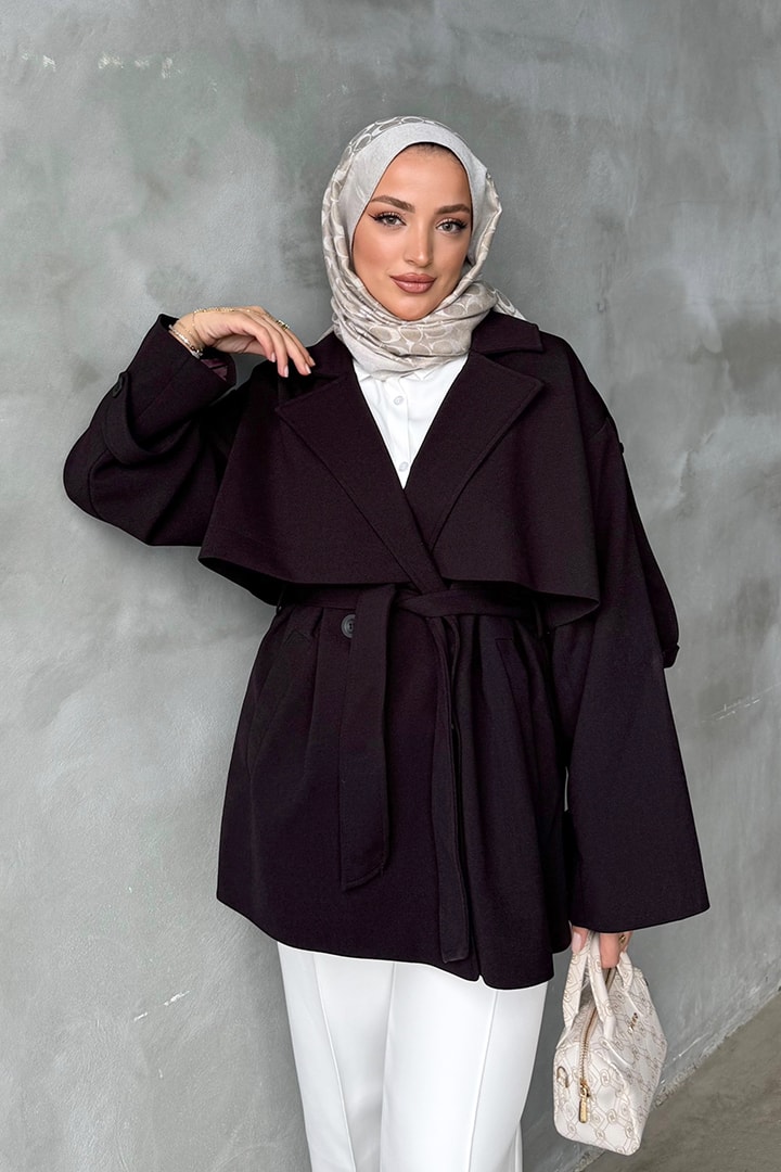 Premium Rüzgarlıklı Ara Boy Trençkot - Mürdüm