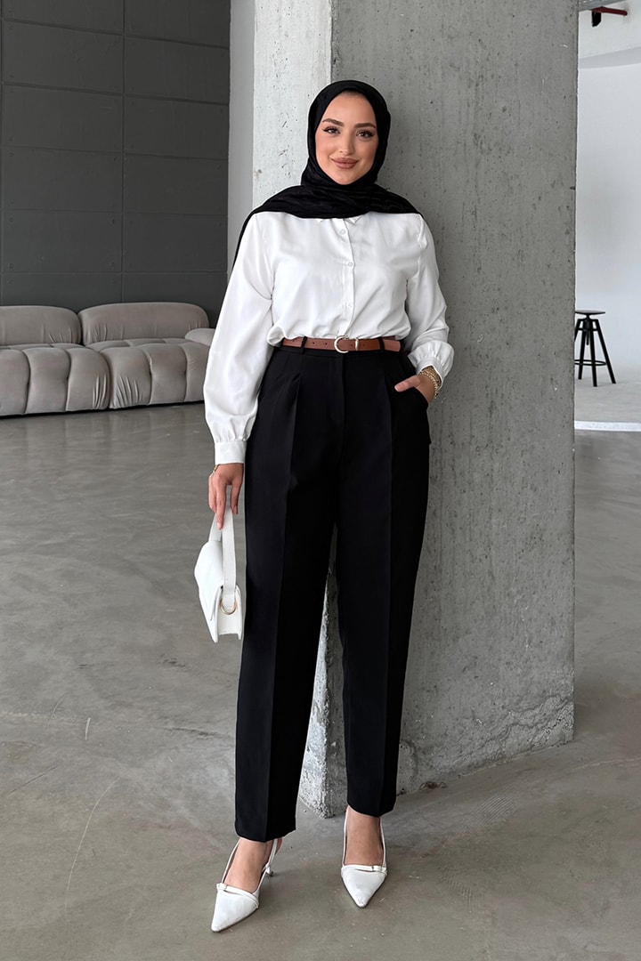 Mary Kemerli Kalem Pantolon - Siyah