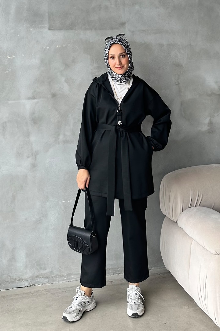 Premium Fermuarlı Scuba Takım - Siyah