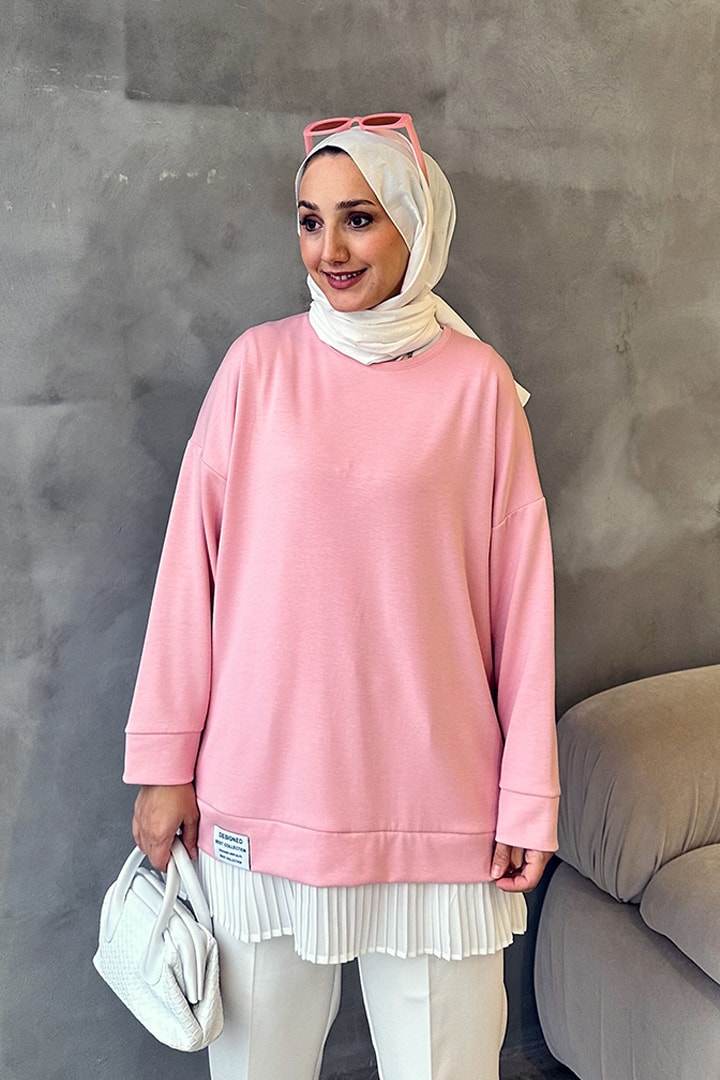 Plise Detaylı Oysho Sweat - Pembe