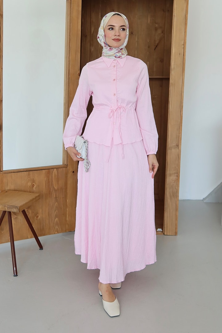 Bel Büzgü Detaylı Etekli Takım