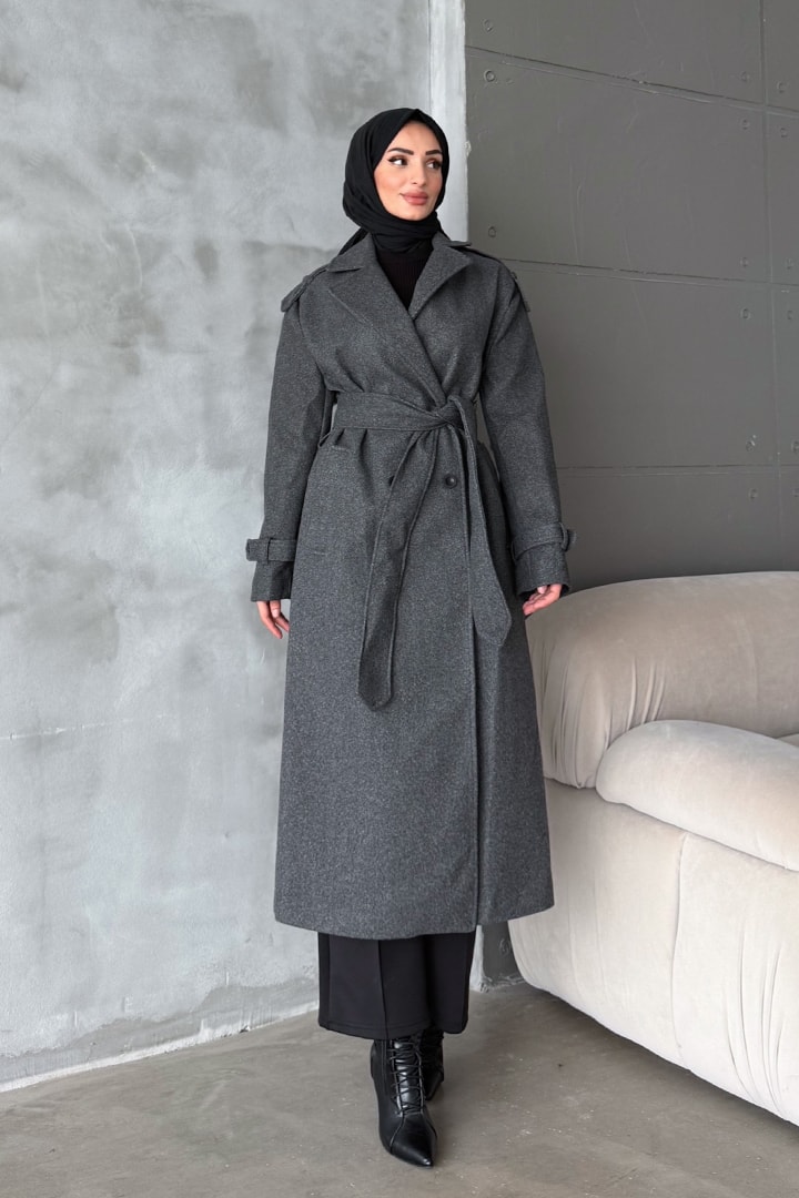 İtalyan Kesim Kaşe Kaban - Gri