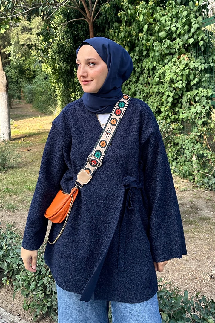 Bel Bağlamalı Buklet Kap - Lacivert