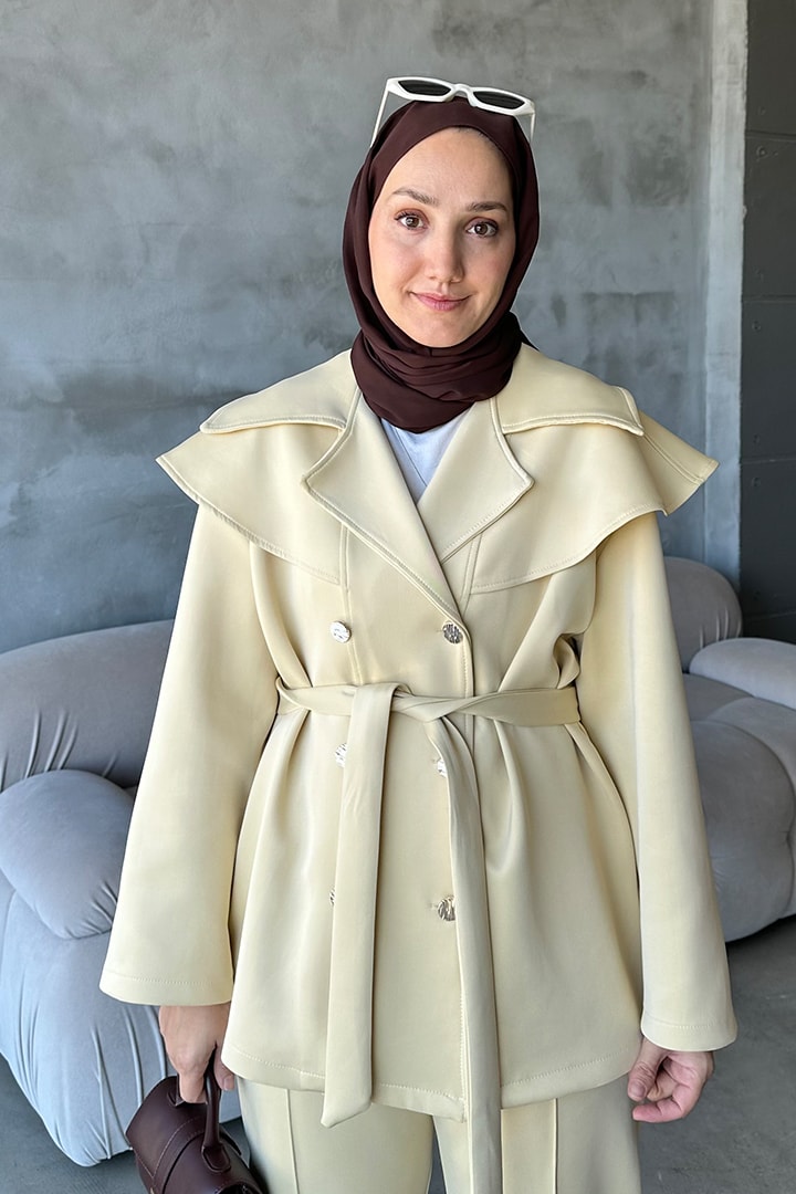 Jolie Yaka Detay Kemerli Scuba Takım