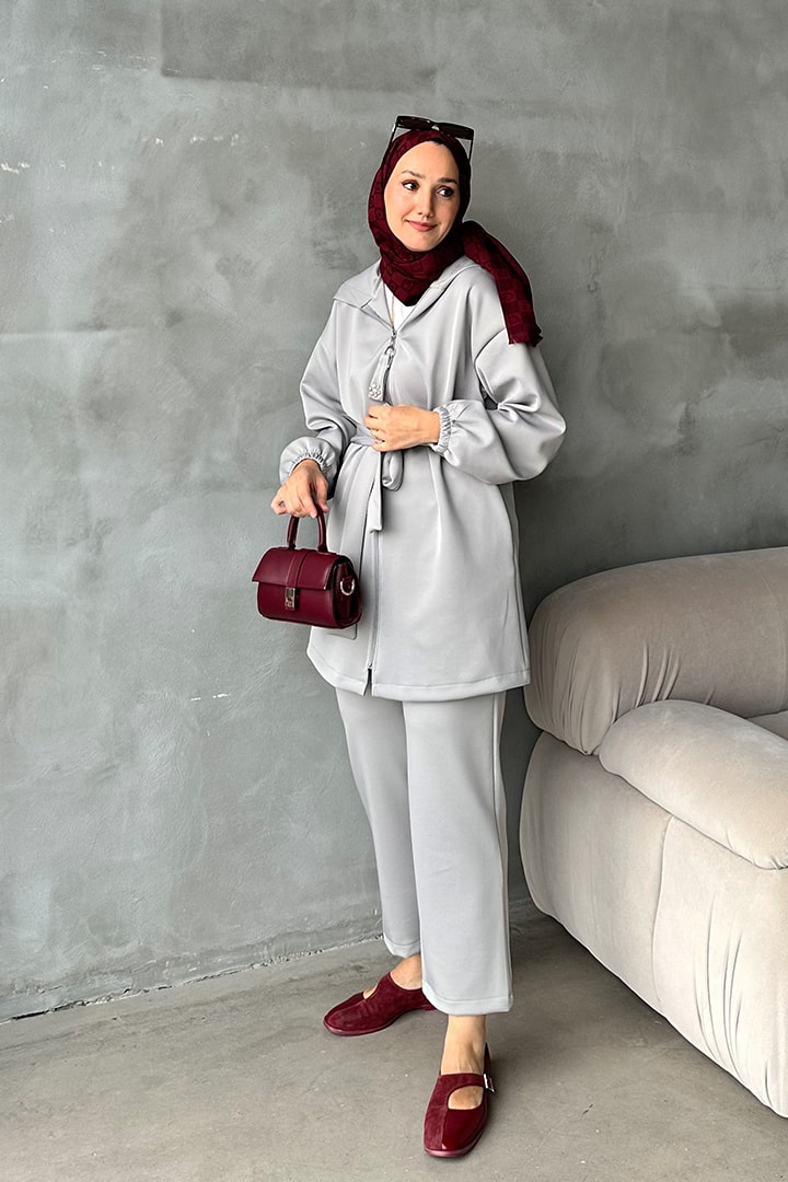 Premium Fermuarlı Scuba Takım - Gri