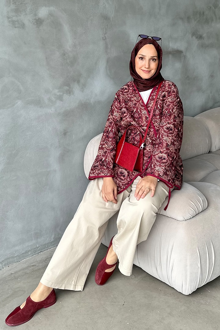 Etnik Desenli Kap - Bordo