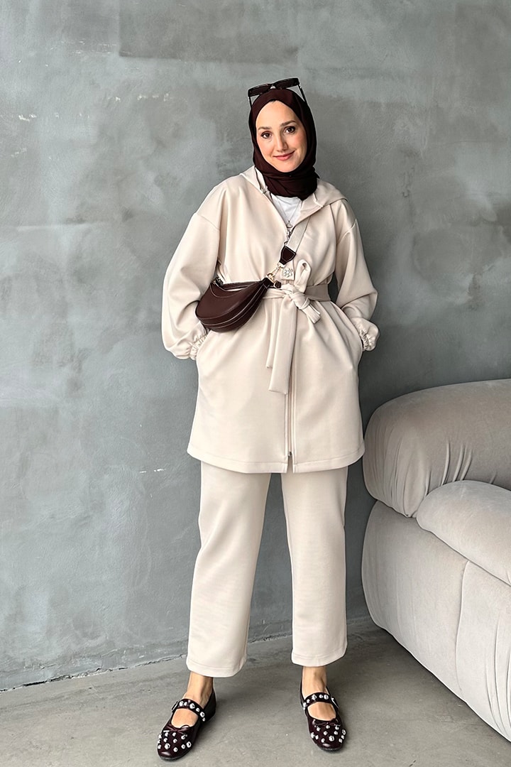 Premium Fermuarlı Scuba Takım - Taş